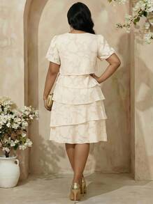 Fleurora Vestido de verano elegante de talla grande de unicolor con recortes y capas - Albaricoque - Ver 2