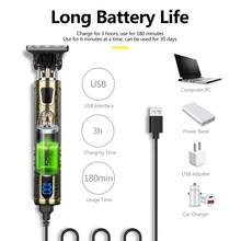 HIENA Men's Electric Cordless Hair Clipper, Sideburn Trimmer, Bald Head Shaver, LED Display, USB Charging, T-Blade With Limit Comb And Cleaning Brush, Personal Gift, Great Gift - bronze - View 3