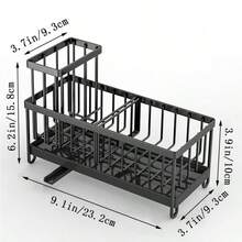 1pc 28*14*18cm Sponge Drain Rack, Rust-Proof Iron Material, Modern Minimalist Black Rectangular Countertop Storage Rack, With Detachable Drip Tray, For Storing Sponges, Pot Brushes And Dish Soap, Suitable For Kitchen Sink Daily Home Use - M - View 7