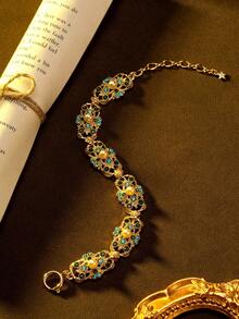 1pc Bracelet 1pc Necklace Women's Fashion Jewelry Hollow Design Palace Luxury Elegant Victorian High-End Set Suitable For Banquet Party Daily Wear - Multicolor - View 7