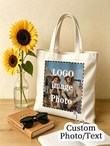 Custom Photo & Text Tote Bag – Personalized, Reusable Shoulder Shopping Bag With Foldable Design (Polyester, Assorted Colors) - Multicolor - View 7