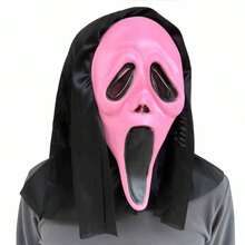 1 pièce Masque de visage de fantôme sanglant avec capuche noire, masque en latex de tête complète avec taches de sang rouge d'horreur criant, taille adulte, cosplay d'horreur d'Halloween, maison hantée, accessoire de fête de mascarade - Multicolore - Voir 10