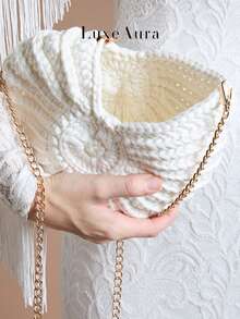 Vacation Style Beach Woven Bag Women's New Handmade Crochet Seashell Shaped Handbag Holiday Hollow Beach Bag - Multicolor - View 4