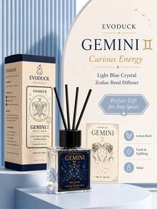 EVODUCK Gemini Zodiac Reed Diffuser 50ml, Lemon Basil Scented Oil Diffuser With Light Blue Crystal & 4 Fiber Reeds, Flameless Home Fragrance For Bedroom Bathroom Office, Astrology Birthday Gift For Women, Star Sign Room Decor - Flameless Series - View 3