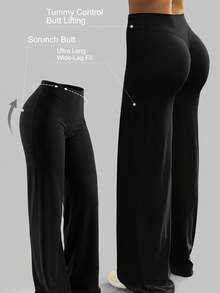 Women's Solid Color Yoga Long Loose Wide Leg Pants, Comfortable And Slimming, Suitable For Running, Fitness And Yoga, Versatile Sporty Style - Black - View 1