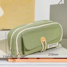 Minimalist Button Flap Pencil Case, Rectangular Multi-Layer Flap Design, Solid Color Minimalist Button Tie Strap With Small Label, Soft Macaron Color Palette In Pink, Green, White, Blue, Dual Zipper Multi-Layer Compartments, Button Tie Anti-Drop Stationery Storage, Pencil Box, Essential Classroom Supplies For Teachers - Multiple Styles - View 14