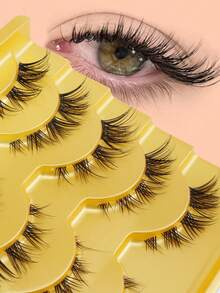 5 Pairs Fox Eye Invisible Stem Eyelash Extensions, Fox-Style Fluffy Curly Faux Eyelashes, Handmade Exquisite Design, Better Fit For Eyes, Trimmable And Reusable - 查看 2