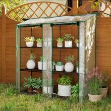 Mini Greenhouse, 3 Levels, 6 Wire Shelves, 2 Openings, Plastic Cover, Transparent - Green - View 8