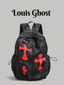 [Gothic Cross Backpack | 5 Colors Available . Dark Essential] Front Zipper + Side Drawstring Design, Practical And Stylish; Thick Breathable Back Padding + Adjustable Shoulder Straps, Comfortable To Wear Without Shoulder Pressure. Large Capacity, Perfect For Daily Commute, Short Trips, School, Shopping And Photo-Worthy Outfits! - Multicolor - View 7