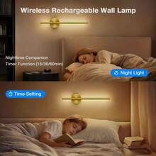 1pc/2pcs Battery Powered Wall Light, Wireless Charging Gold Wall Lamp With Remote Control Dimmable, Cordless Wall Light For Living Room, Bathroom, Hallway Decor, With Timer Function - Gold - View 10