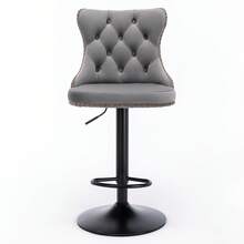 Velvet Swivel Stools With Adjustable Seat Height From 63.5 To 84 Cm, 45 Cm Base, Modern Upholstered Stools With Padded Backrest For Home, Pub Or Kitchen Island, Black, Set Of 2, DE1812BK - Black - View 4
