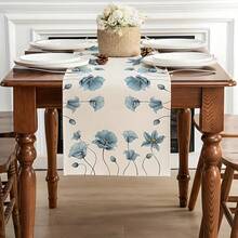 2D Flat Printing, American Country Style Blue Floral Pattern Table Runner, Minimalist Dining Table Decor Cloth, Living Room Coffee Table Long Tablecloth, Dining Room Sideboard Bed Runner, Nordic Ins Style Home Decor Fabric, Suitable For Four Seasons Kitchen, Party Gift, Thanksgiving Gift, Halloween Gift, Christmas Gift, Themed Decoration - View 2