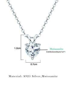 1pc Fashion Luxury 925 Silver 1ct 6.5mm Heart-Shaped Moissanite Necklace, Suitable For Women's Daily Wear, Party, Vacation, Birthday, Wedding, Anniversary, Jewelry Gift For Women - Silver - View 3