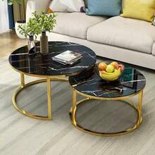 2pcs Coffee Table Set, Round Nesting Coffee Table Set, Side Tables For Living Room, Bedroom, Balcony - Black - View 3