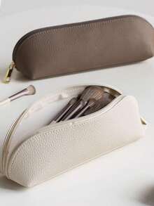 Minimalist Lychee Texture Makeup Brush Bag Large Capacity Portable Makeup Tool Storage Pouch - Multicolor - View 4