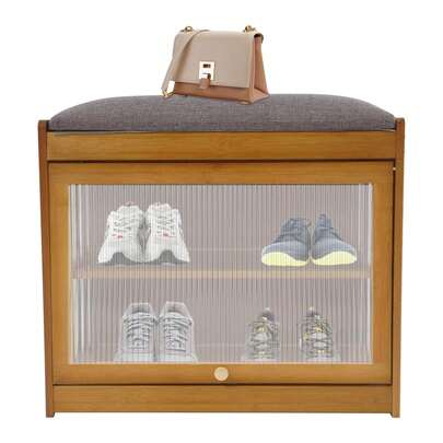 ZhdnBhnos Entryway Shoe Bench, Shoe Rack With Cushion And Storage, 2-Tier Bamboo Shoe Bench For Hallway Living Room