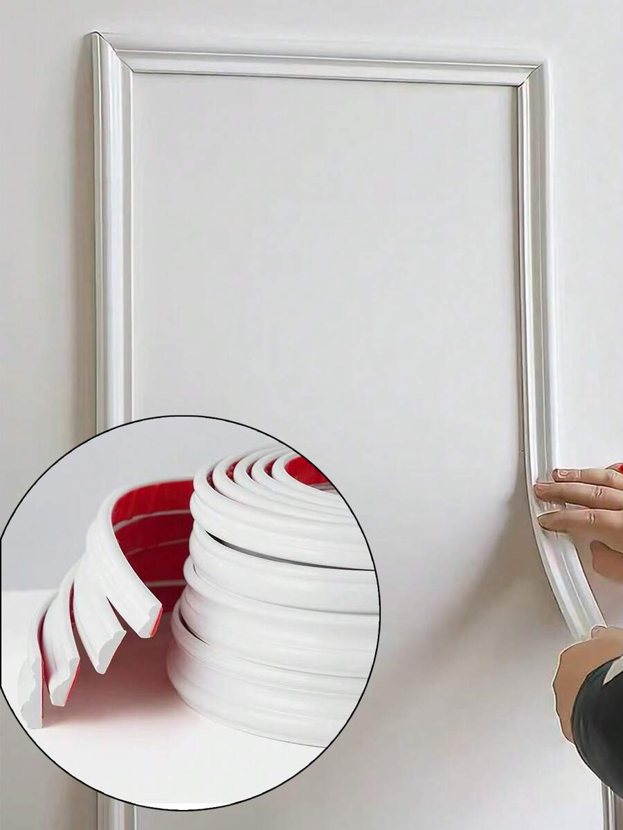 White Flexible Peel And Stick Wall Decor - Self-Adhesive Waterproof PVC Molded, Suitable For Doors, Tiles, Cabinets, Mirrors And DIY Home Decor Projects, Cabinet Details | Decorative Edging | Self-Adhesive Strips - A - View 1