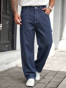1pc Men's Vintage Loose Wide Leg Denim Jeans, Suitable For All Seasons, Casual, Versatile, Minimalist - Blue - View 3