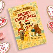 1 Greeting Card + 1 Envelope Cheerful Australian Christmas Greeting Card, Beach Animals With Surfboard "Down Under Merry Christmas", For Friends, Summer Holiday Vintage Style Festive Card. - View 10