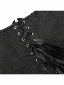 1pc Zipper Jacquard Corset Waist Cincher, Women's Button-Up Waist Trainer Belly Band, Suitable For Party Wear - Black - View 6