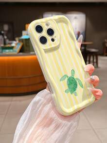 1件裝奶油多巴胺波浪荷葉邊軟 TPU 紋理可愛奶黃色條紋烏龜圖案手機殼，相容 Galaxy S21 S22 S23 S24 S25 S26/Honor 及更多機型 - 白色 - 查看 2