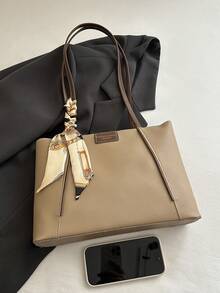 Vintage weiche Seidenschal Dekoration Tragetasche, Premium minimalistische große Kapazität Pendler Schultertasche, Nischen vielseitige strukturierte Achseltasche Damen Handtasche - Helles Khaki - Übersicht 5