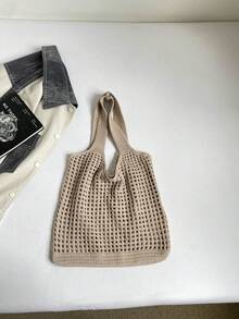 Casual Versatile Crochet Knit Large Capacity Shoulder Bag - Apricot - View 3