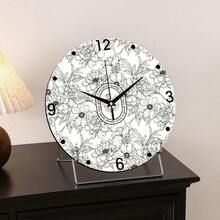 Black And White Line Floral Creative Desktop Clock, Ultra-Quiet Quartz Movement, No Ticking Sound, Suitable For Living Room Cabinet, Shoe Cabinet, Office Desk, TV Stand, Coffee Table, Study Desk, Bedside Table And Other Spaces Decoration, Can Be Used For Room Decor, Bedroom Decor, Dorm Decor, Back To School Decor, School Surprise, Back To School Season, Wedding Decor, Friend Birthday Gift, Home Decor Ornament And Study Supplies - Table Clock - View 8