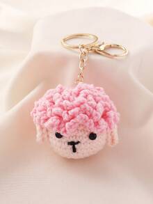 1pc Cute Handmade Crochet 3D Pink Sheep Bag Charm Keychain, Girly Style Daily Accessory, Holiday Gift - Pink - View 2
