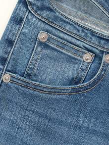 Chuu Celana Jeans Model Flare dengan Banyak Saku dan Rumbai untuk Musim Gugur - Biru - View 9
