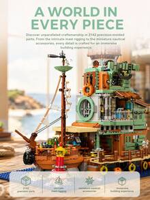 18+ Adult Exclusive Luxury Beach Hotel/Pier Adult Building Blocks, Puzzle Theme Modular Architecture Miniature Toy, Stress Relief Relaxation Game, Suitable For Birthday Scene Decoration And Atmosphere Arrangement - Multicolor - View 5