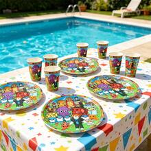 Roblox 20pcs Disposable Paper Cup & Plate Set, Pixel Cartoon Print Waterproof Paper Tableware Set, Suitable For Birthday Party Decoration, Halloween, Thanksgiving, Labor Day, Christmas Decoration - Steal a Brainrot Plate Cup - View 3