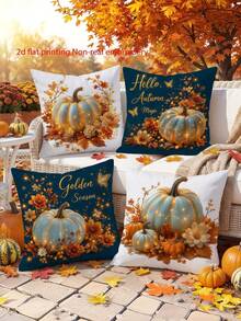 4pcs 2D Flat Print Pillow Covers, Multiple Sizes, Non-Embroidered Pumpkin Pattern, Autumn Home Decor Pillowcases, Suitable For Bedroom, Living Room, Sofa, Office, Patio, Car, Pillow Inserts Not Included - Royal Blue - View 1