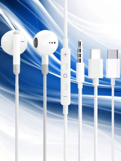 Compatible With Iphone Wired Earphone, USB Type C & 3.5mm Round Jack Wired Earbuds For IPhone Laptop PC Clear Call Music Audio Headset