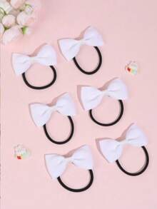 6pcs White Bow Hair Ties For Girls And Teens, Perfect For Everyday Use - Multicolor - View 7