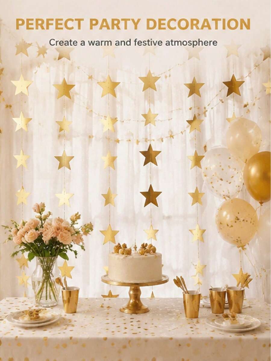 Glitter Gold Star Garland Party Pennant Decorations, Shiny Backdrop For Birthday Party, Wedding, Anniversary, Bridal Shower, Bachelor Party And Proposal Celebrations. - Multicolor - View 1