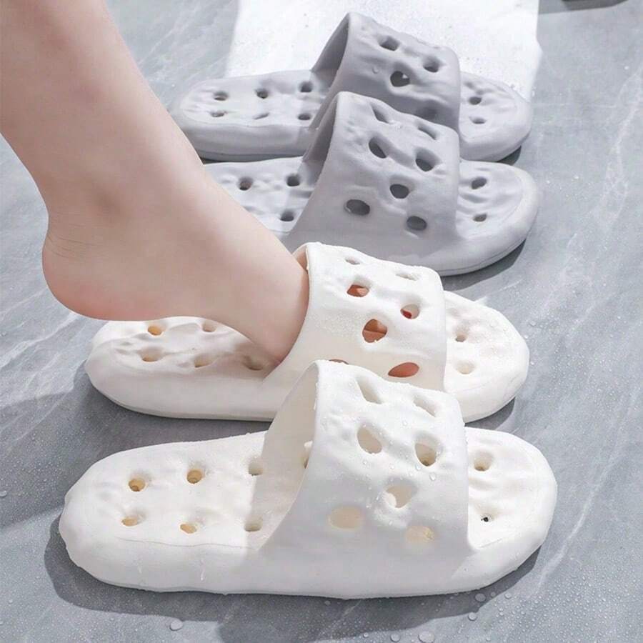 1 Pair Soft Cushion Hole Water-Drain Slippers, Couple Home Bathroom Gym Non-Slip Indoor Slides