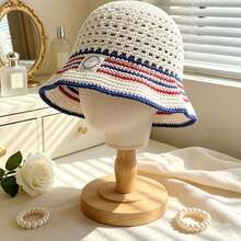 Korean Style Striped Women's Bucket Hat, Summer Versatile Hollow Out Breathable Sun Protection Hat, Suitable For Spring And Summer, Casual Outdoor Hat - Multiple Styles - View 8