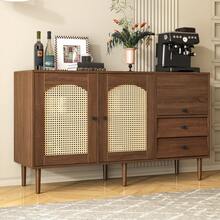 Rustic Style Sideboard With Wicker Doors – 130 X 40 X 75.5cm – Adjustable Shelves – Magnetic Closure - 棕色 - 查看 6