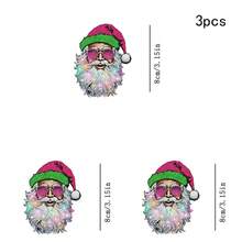 1/2/3pcs Pink Green Glitter Christmas Hat Sunglasses Santa Claus Gradient Beard Heat Transfer Sticker, American Vintage Style Christmas DIY Print, Suitable For T-Shirt, Hoodie, Canvas Bag, Pillow - Multicolor - View 12