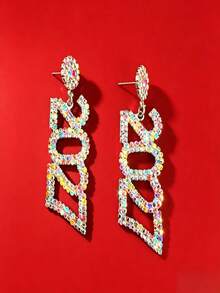 2027 Digital Long Rhinestone Drop Earrings Round Diamond / Heart Diamond Stud Earrings Multicolor Rhinestone New Year Party Atmosphere Earrings - Round 2027 Earrings - View 1