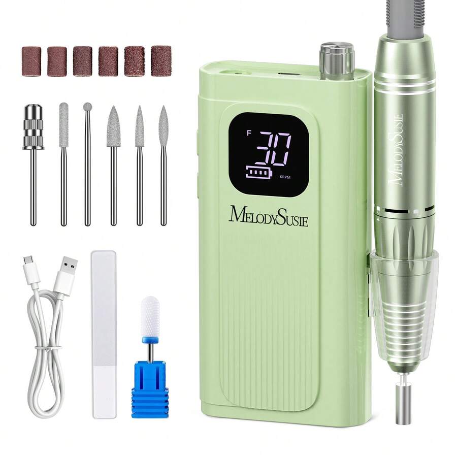 Professional Nail Drill Kit, 30000RPM Cordless Electric Nail File With LCD Display, Rechargeable 4000mAh Battery Nail Efile For Acrylic & Gel Nails, Manicure Pedicure, Salon & Home Use - 薄荷綠 - 查看 1