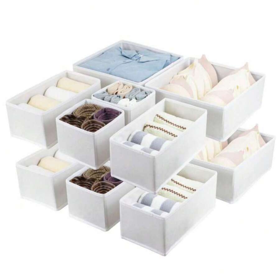 1pc White Foldable Fabric Drawer Organizer With Zipper, Closet Organizer For Socks, Bras, Towels, Ties – Space-Saving Wardrobe Storage Solution - Multicolor - View 1