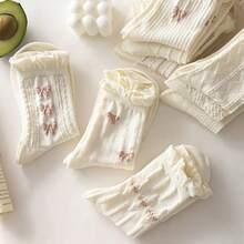 3 Pairs Mixed Style Women's Mid-Calf Socks, Featuring Fashionable Bows And Ditsy Floral Patterns. Delicate Sweet Style, Suitable For All Seasons Christmas Casual Socks - Crew Socks - View 3