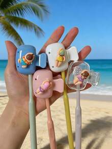 4/1pc Swimming Theme Toothbrush Cover, Summer Swimming Pattern Toothbrush Protector, Portable Travel Toothbrush Holder, Reusable Toothbrush Cover For Outdoor Beach Camping, Cute Ocean Animal Print Washable Toothbrush Case, Unisex Design - View 8