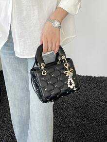 Women's Embroidered Handbag, Fashionable Shoulder & Crossbody Bag, Suitable For Shopping And Commuting (Free Pendant Included) - Black - View 9