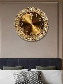 1pc 2D Flat Gold Diamond Theme Wooden Wall Clock | Silent Decorative Clock, Creative Design, Suitable For Bedroom, Living Room, Office, 25/30cm (AA Battery Not Included) - A - View 8