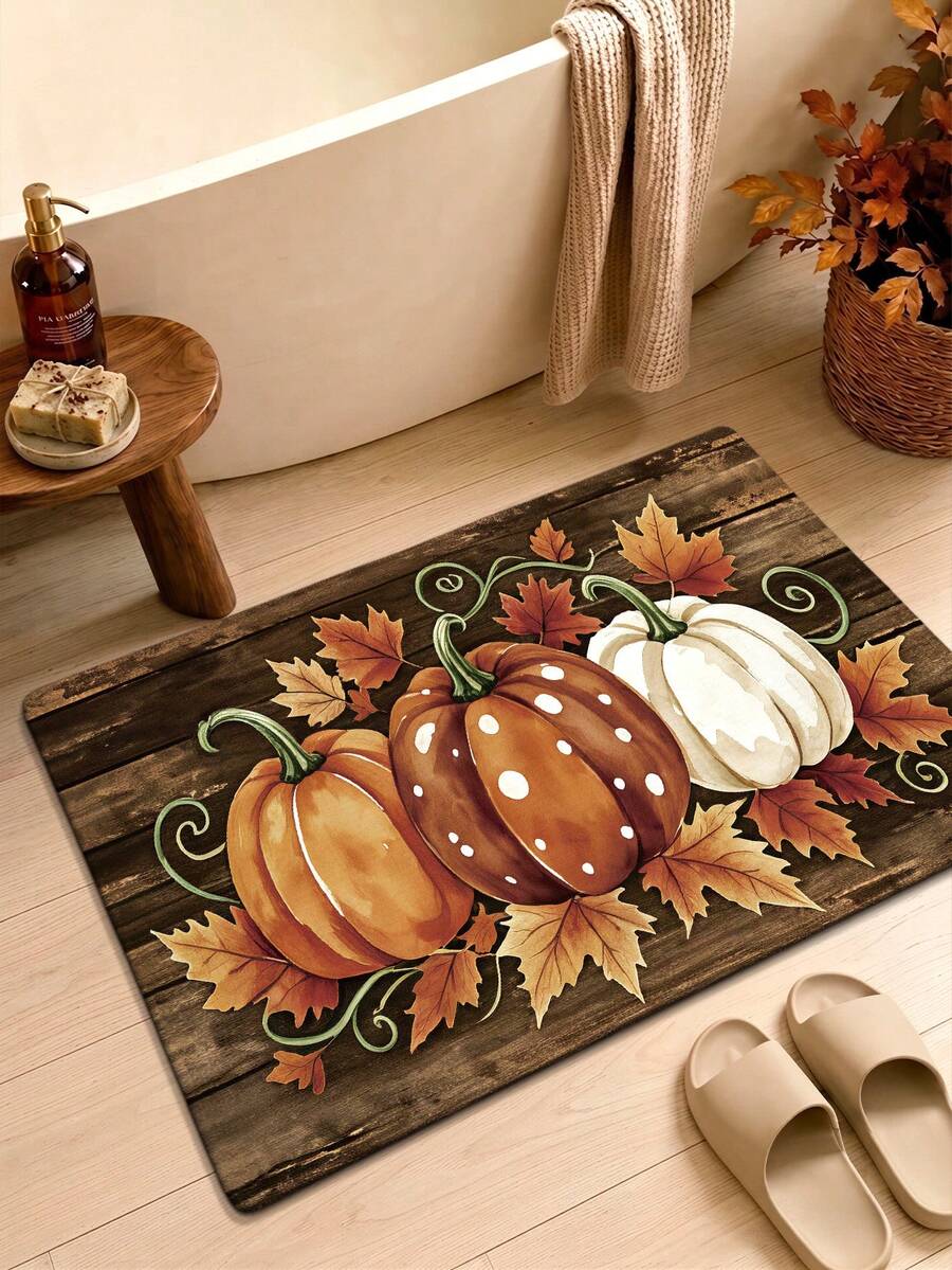 DAJIANG 1pc Autumn Pumpkin Door Mat Hallway Carpet, Multi-Color 3D Vintage Printed Pattern Rug, TPR Backing Non-Slip Mat, Suitable For Bathroom, Indoor, Hallway, Bedroom, Living Room, Bedside, Machine Washable Easy To Clean, Entryway Mat Holiday Home Decor