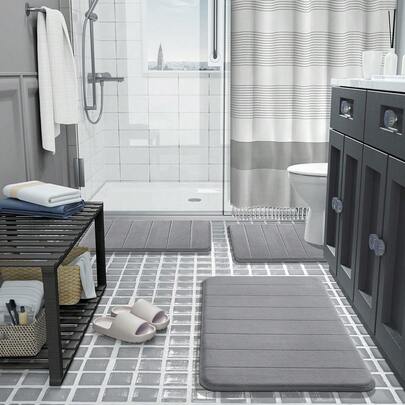 Alfombras de baño, Juego de 3 piezas de alfombras de baño, Alfombras de baño de espuma de memoria suave, Juego de alfombras de baño con respaldo antideslizante, Juego de alfombras de baño lavables a máquina, Alfombra de baño absorbente de agua para inodoro y piso, Accesorios de decoración del hogar