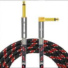 High-Quality Guitar Cable, 6.35mm 1/4 Inch Straight To Right Angle Mono Braided Instrument Professional Cable, High-Purity Oxygen-Free Copper, Multi-Compatible, Double-Layer Shielded Braided Mesh, Suitable For Bass, Keyboard, Amplifier, Mixer, Electric Guitar, Mandolin, - Black/Red Braided Mesh, Suitable For Valentine's Day Gift - Red - View 11